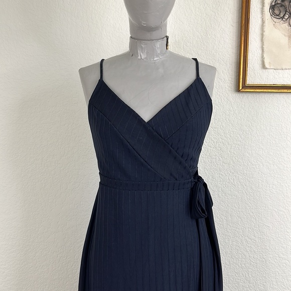 Zara V Neck Low Back Ribbed Midi Wrap Dress - Picture 6 of 7